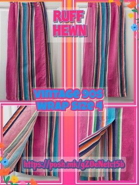 📣 Vintage 90s Ruff Hewn Wrap Colors Long Straight Cotton Summer Skirt SZ 4 🌈